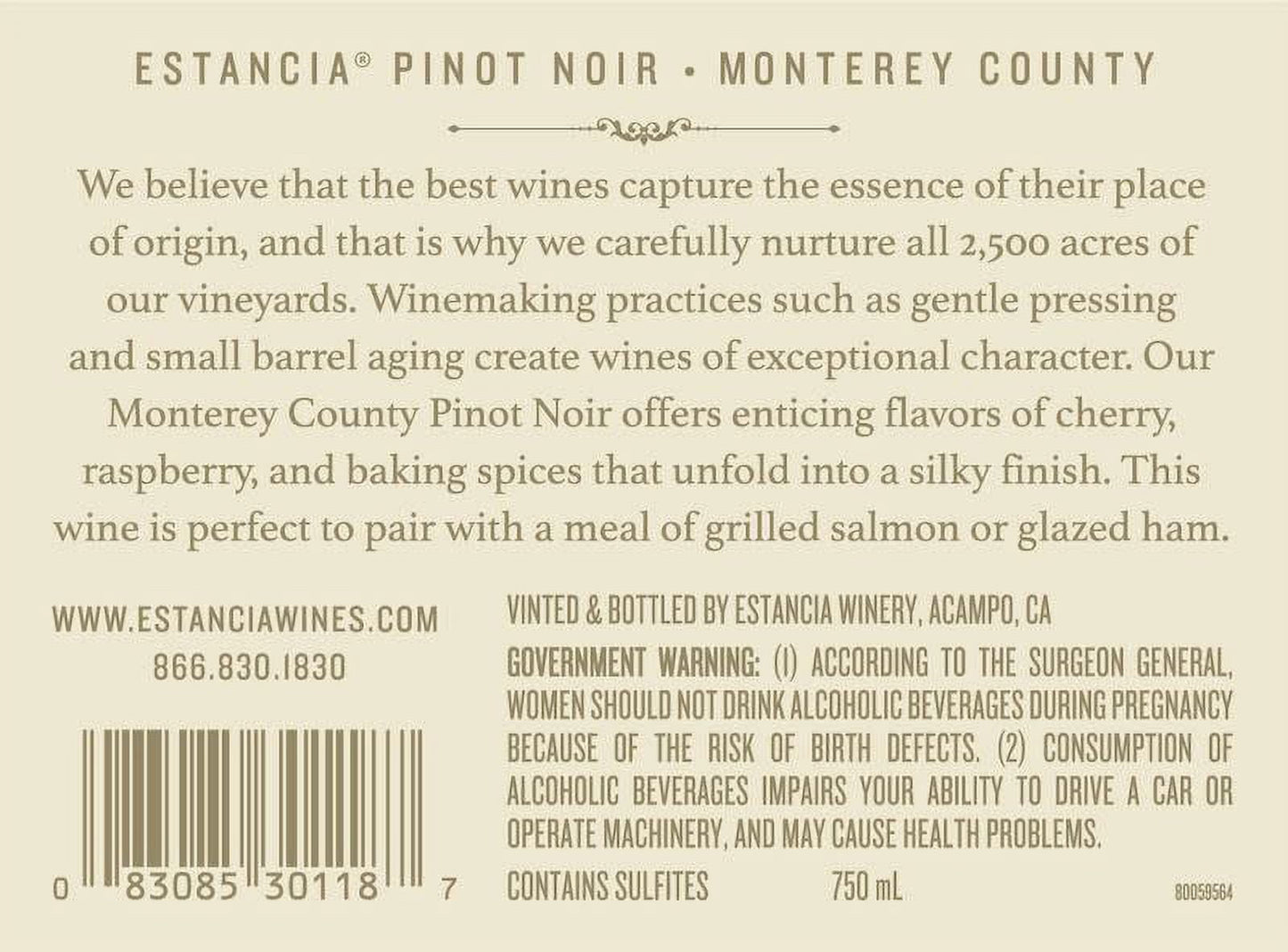 Estancia Pinot Noir Red Wine, California, 750mL Glass Bottle