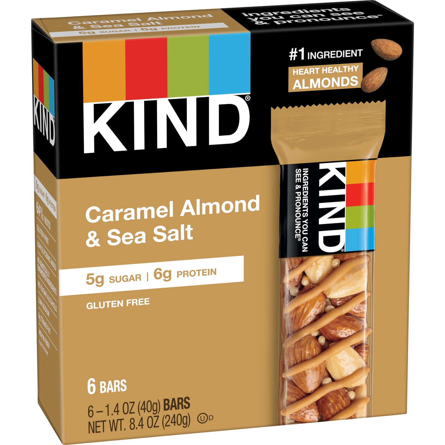 KIND Gluten Free Caramel Almond & Sea Salt Snack Bars, 1.4 oz, 6 Count