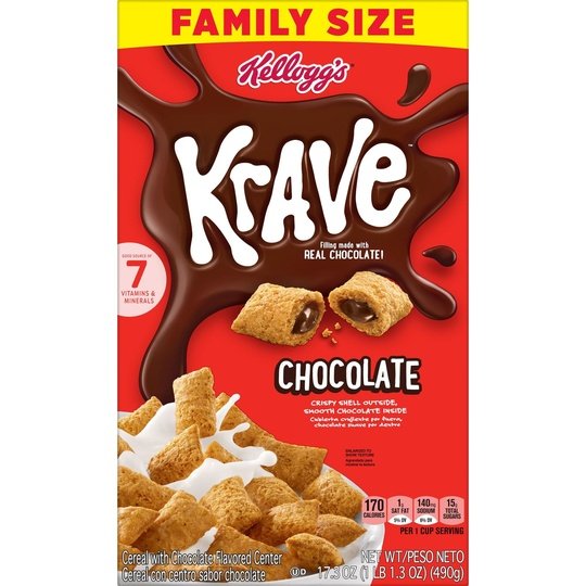 Kellogg's Krave Chocolate Breakfast Cereal, Family Size, 17.3 oz Box