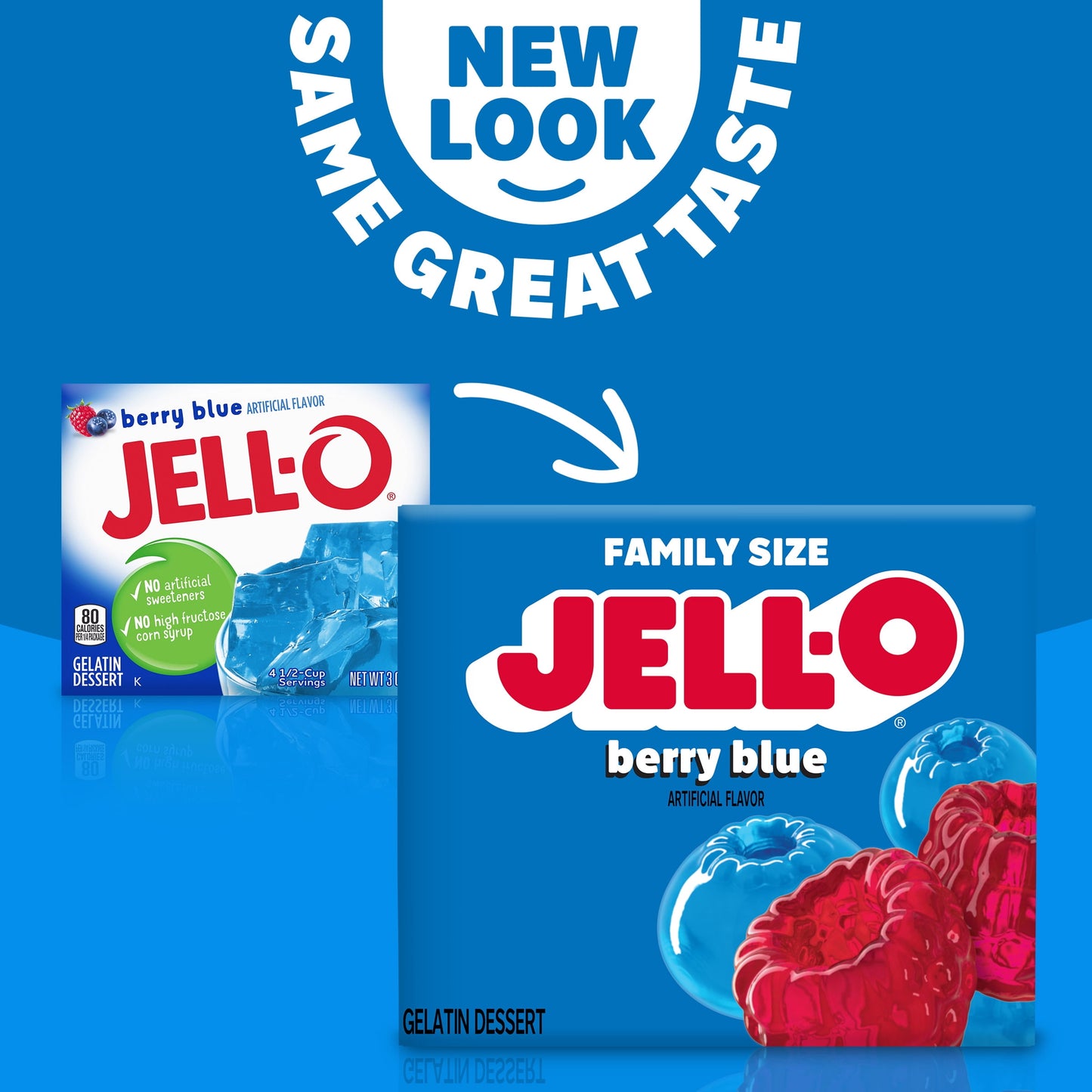 Jell-O Berry Blue Artificially Flavored Gelatin Dessert Mix, Family Size, 6 oz Box