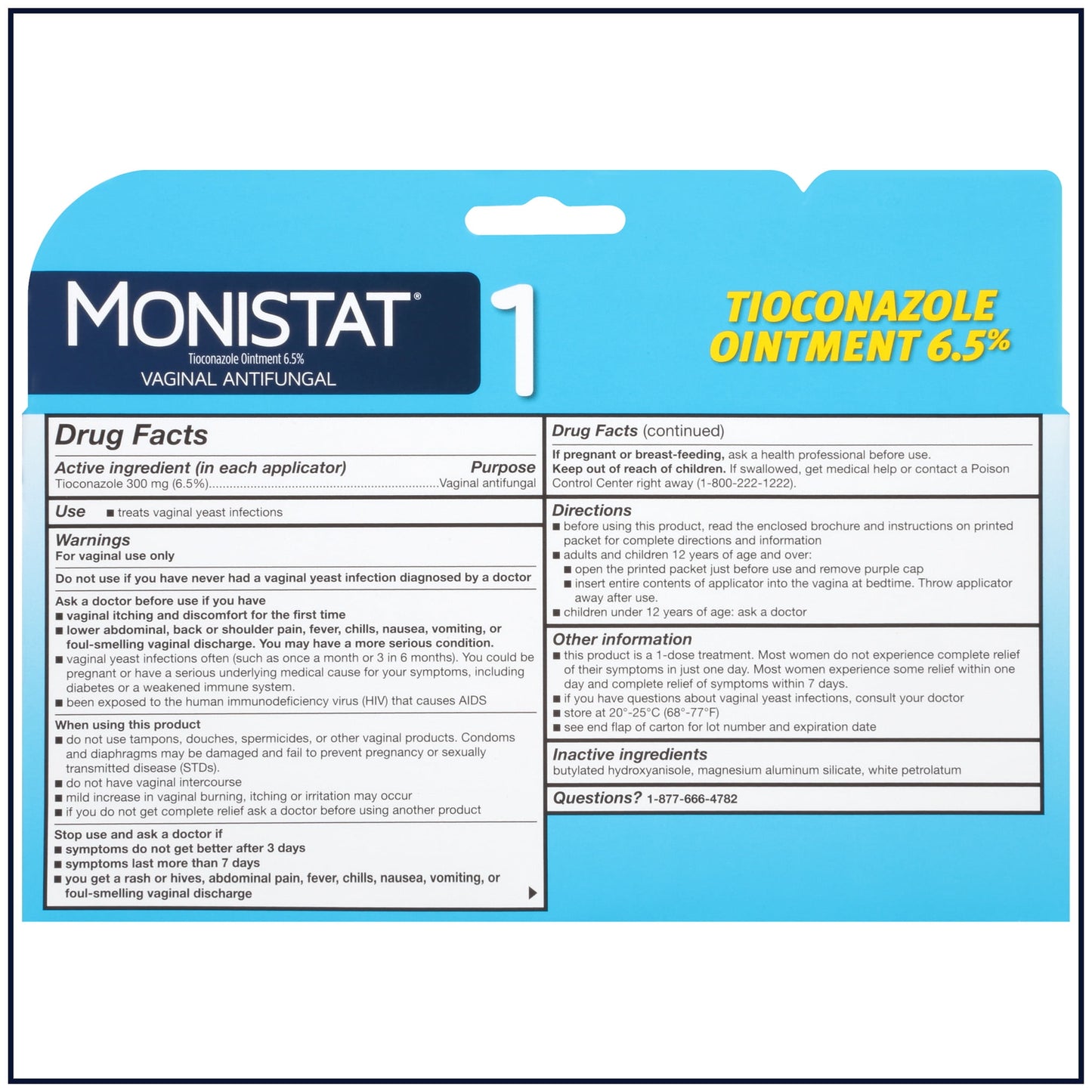 Monistat 1 Day Yeast Infection Treatment for Women, 1 Tioconazole Ointment Applicator