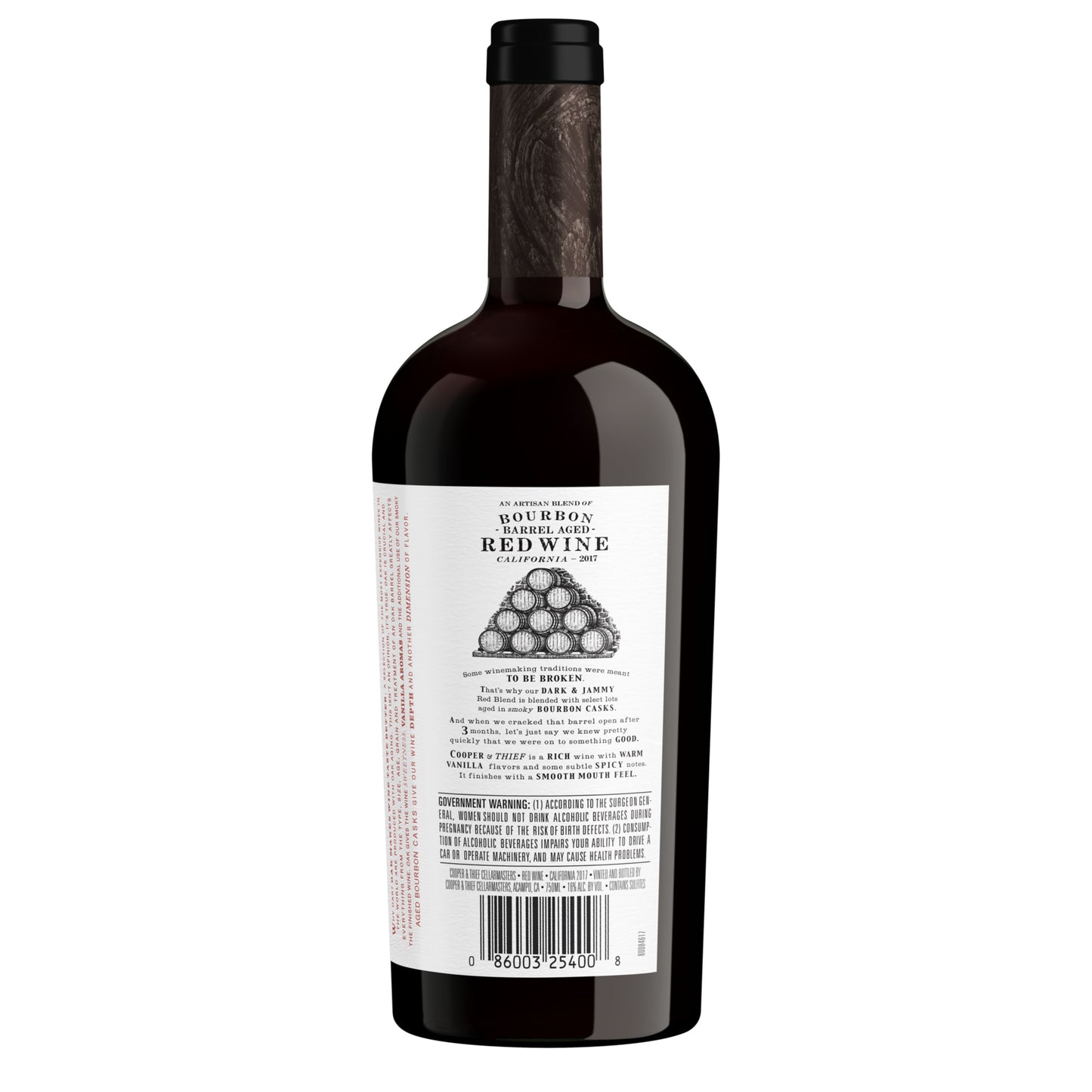 Cooper & Thief Bourbon Barrel Aged California Red Wine, 750 ml Glass, ABV 16.00%