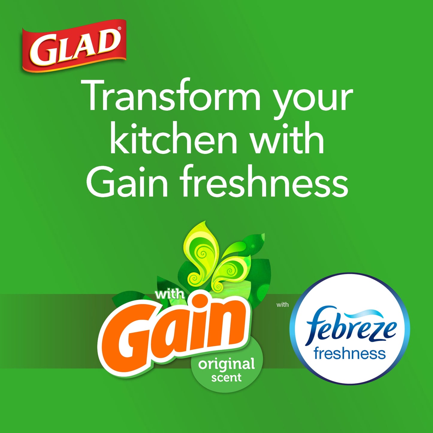 Glad 4 Gallon Small Quick Tie Trash Bags, Gain Original Scent, Febreze Freshness, 40 Bags