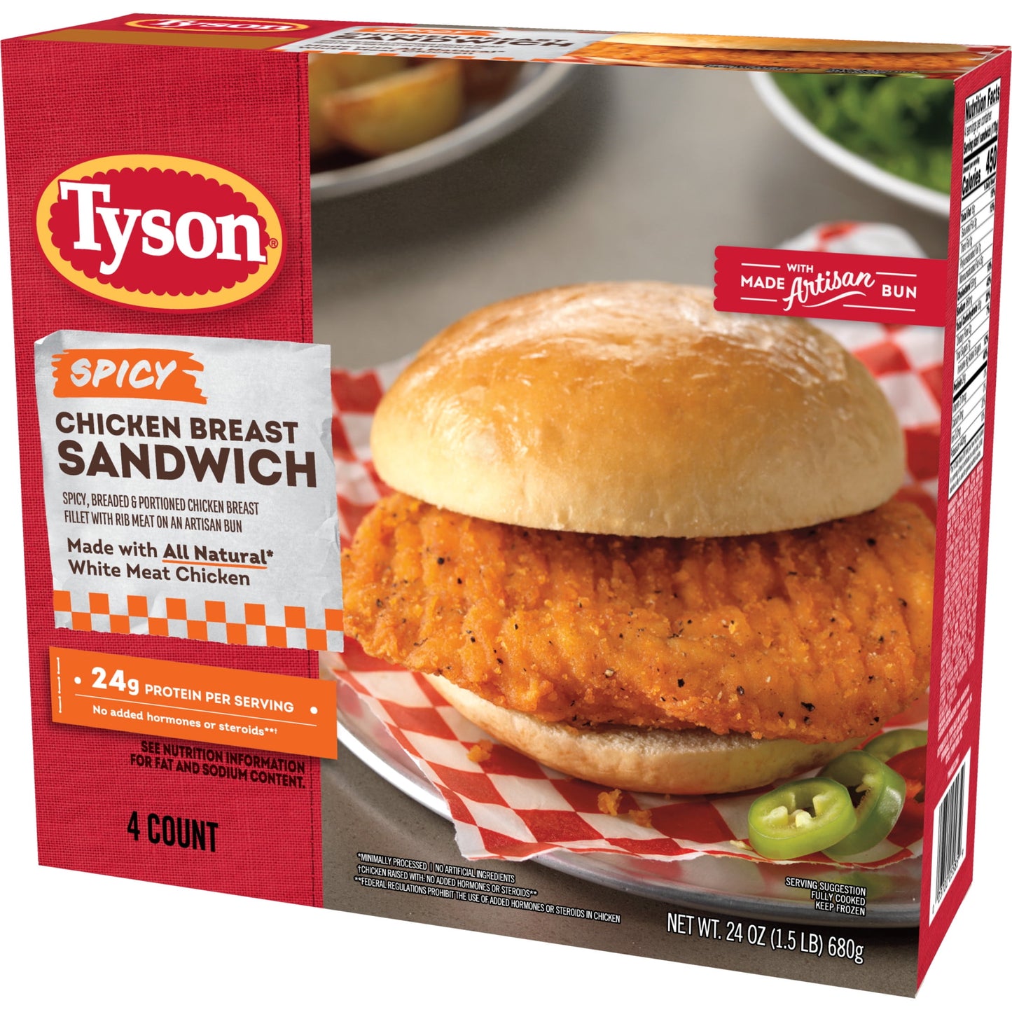 Tyson Spicy Chicken Breast Sandwich, 24 oz, 4 ct Box