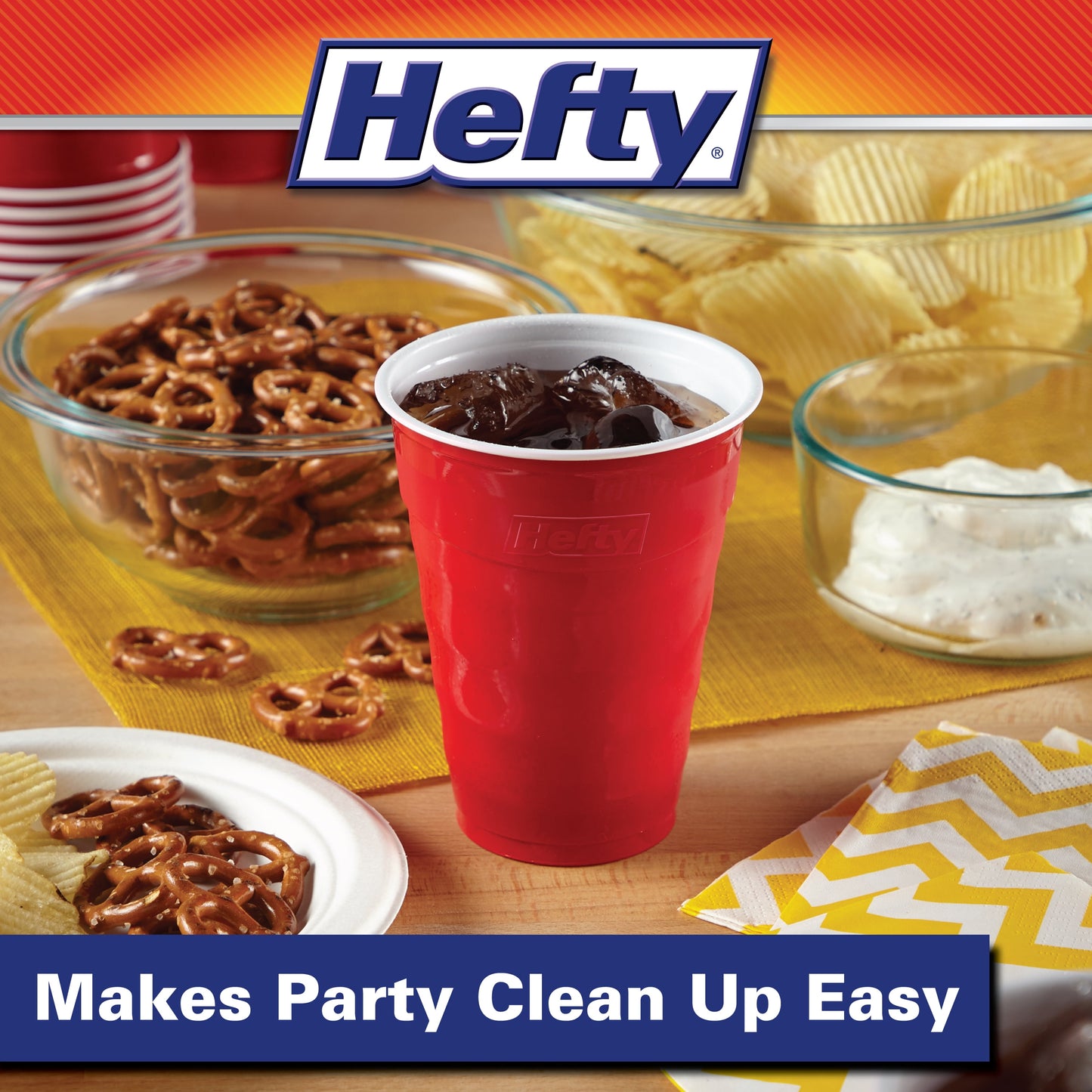 Hefty Party On Disposable Plastic Cups, Red, 18 Ounce, 50 Count