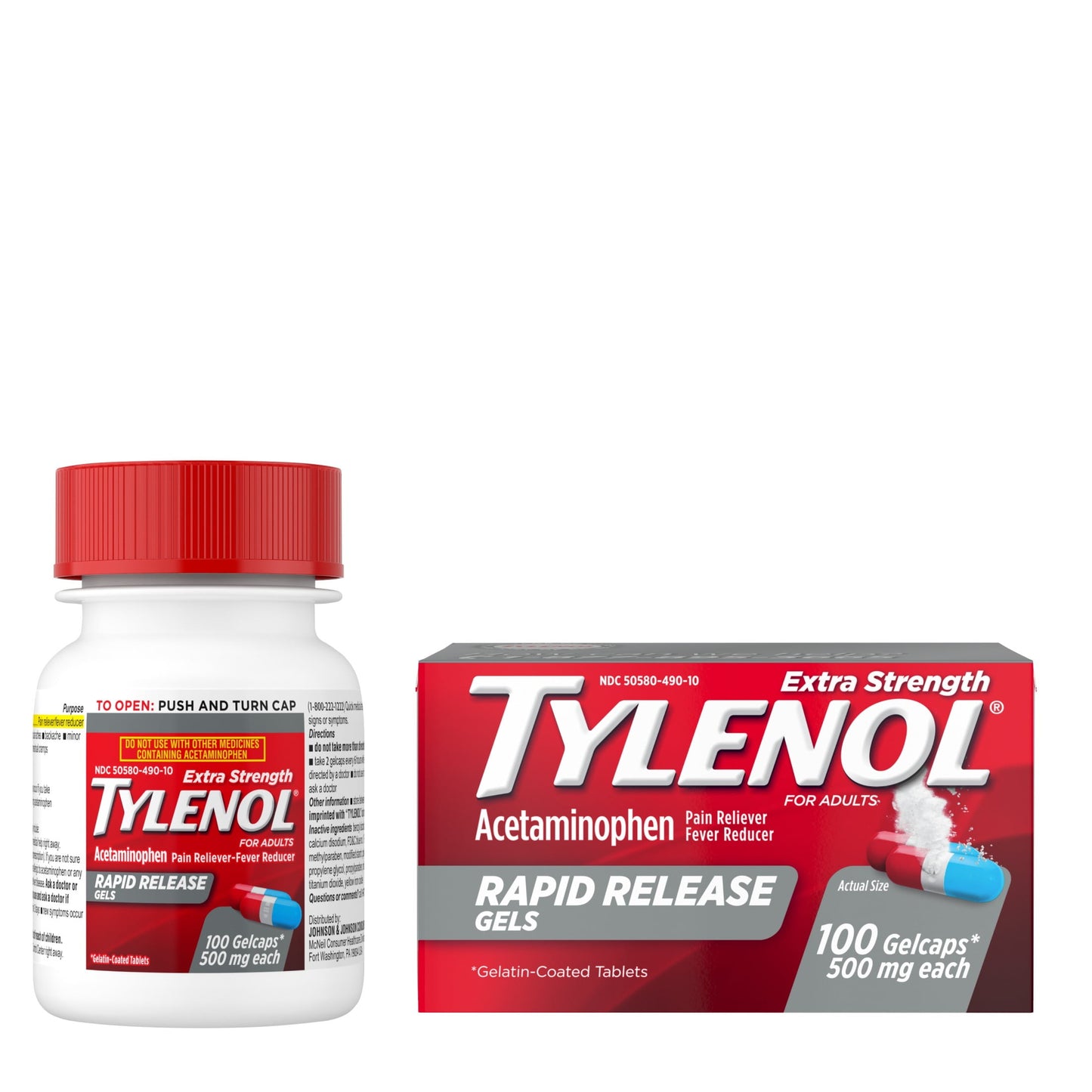 Tylenol Extra Strength Acetaminophen Rapid Release Gels, 100 ct