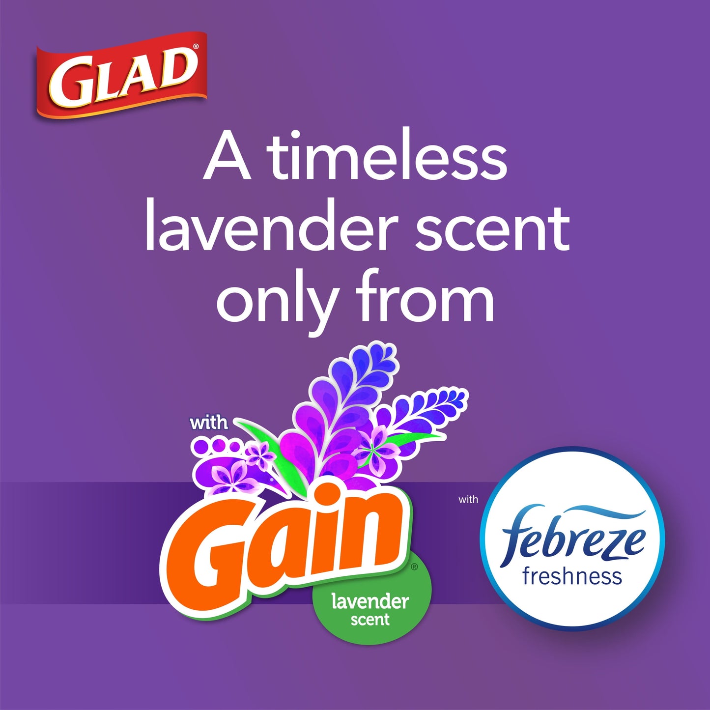 Glad ForceFlex 13 Gallon Tall Kitchen Trash Bags, Gain Lavender with Febreze, 40 Bags