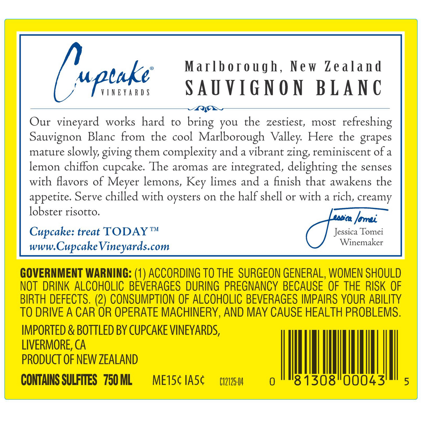 Cupcake Vineyards Sauvignon Blanc New Zealand White Wine, 750 ml Glass, ABV 13.00%