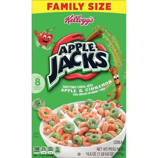 Kellogg's Apple Jacks Original Breakfast Cereal, Family Size, 16.6 oz Box