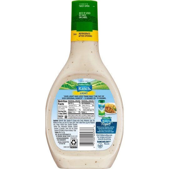 Hidden Valley Gluten Free Light Original Ranch Salad Dressing and Topping, 16 fl oz