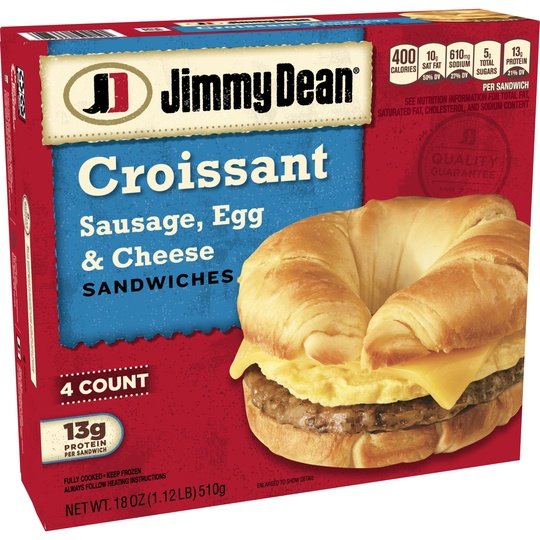 Jimmy Dean Sausage, Egg & Cheese Croissant Sandwiches, 18 oz, 4 Ct (Frozen)