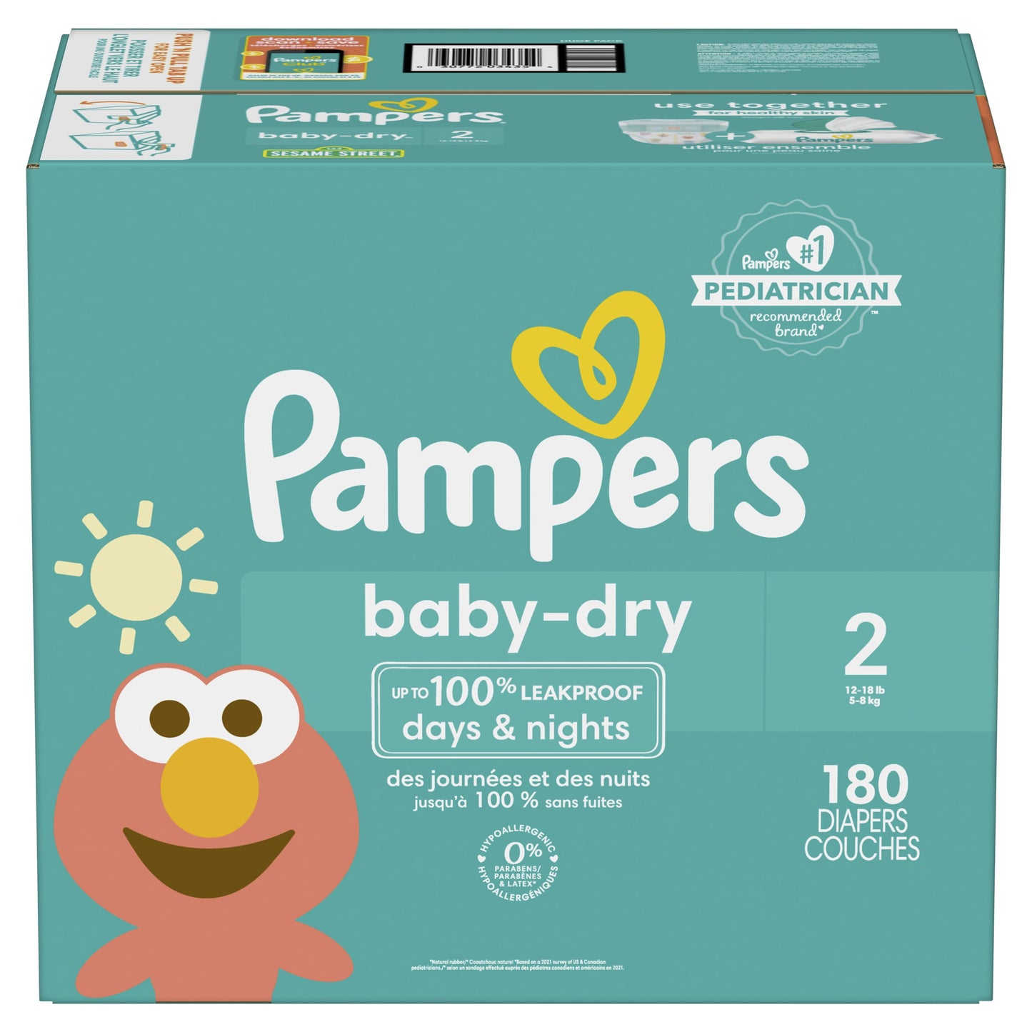 Pampers Baby Dry Diapers Size 2, 180 Count