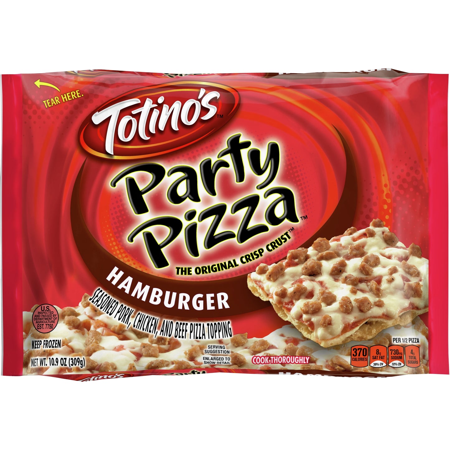 Totino's Party Pizza, Hamburger, Frozen Snacks, 2 Servings, 1 ct