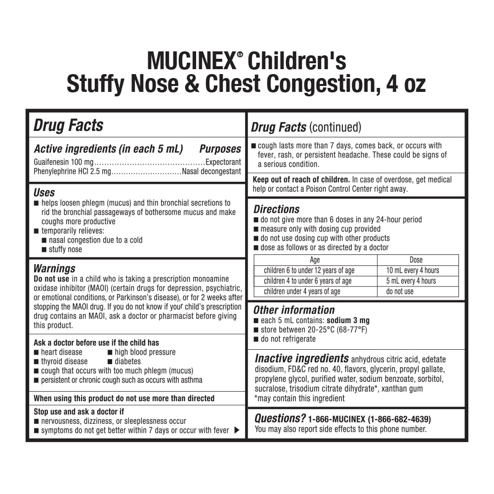 Mucinex Children's Cold Medicine, Stuffy Nose & Chest Congestion, Very Berry, 5 fl oz