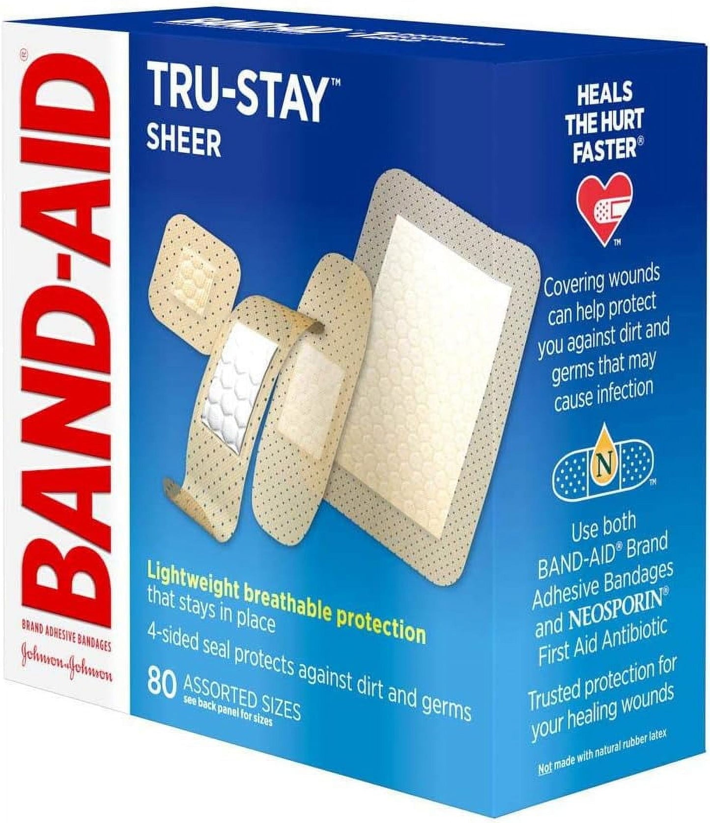 Band-Aid Brand Tru-Stay Sheer Adhesive Bandages, Assorted, 80Ct