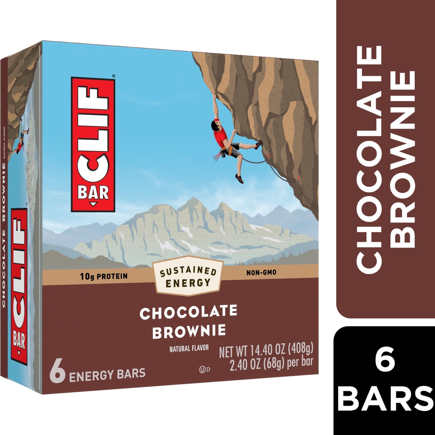 CLIF BAR - Chocolate Brownie Flavor - Made with Organic Oats - 10g Protein - Non-GMO - Plant Based - Energy Bars - 2.4 oz. (6 Pack)