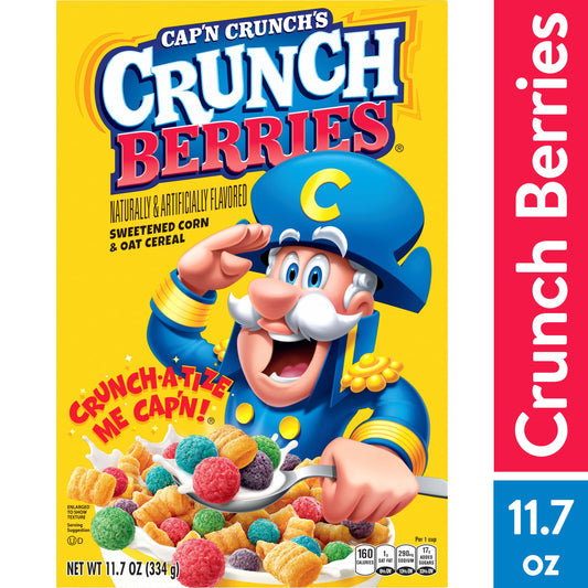 Cap'n Crunch, Crunch Berries, Kid's Cereal, 11.7 oz Packaged Breakfast Cereal Box