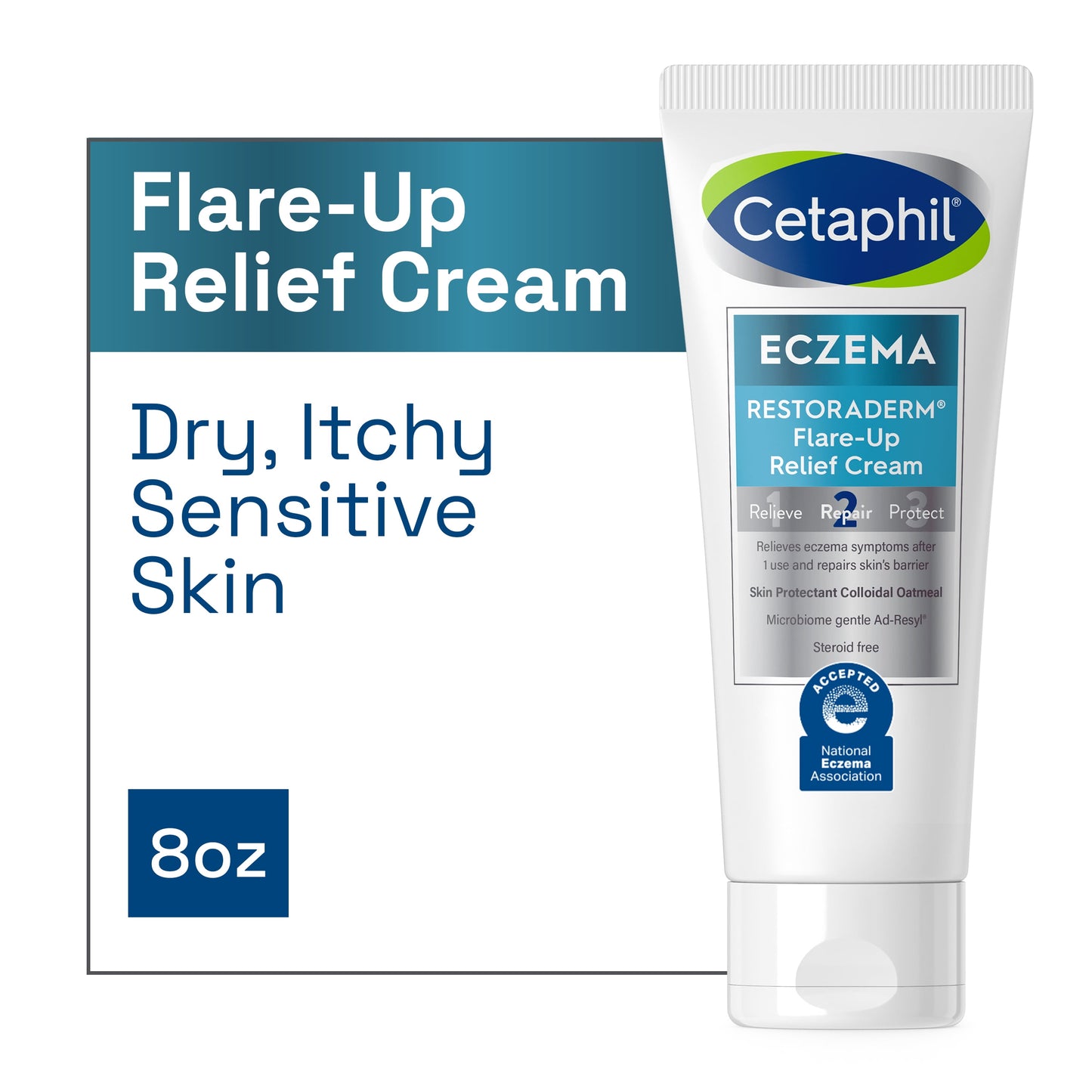 Cetaphil Eczema Flare-Up Relief Cream for Eczema Prone Skin, 8 oz, 48-Hour Hydration