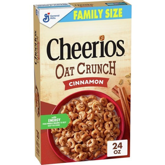 Cheerios Oat Crunch Cinnamon Oat Breakfast Cereal, Family Size, 24 oz