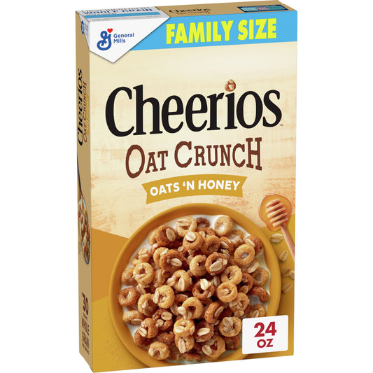 Cheerios Oat Crunch Oats & Honey Oat Breakfast Cereal, Family Size, 24 oz