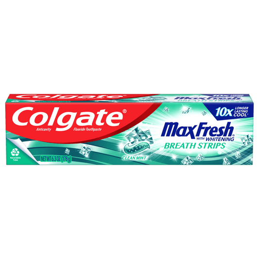 Colgate Max Fresh Toothpaste, Whitening Toothpaste with Mini Breath Strips, Clean Mint, 6.3 oz Tube