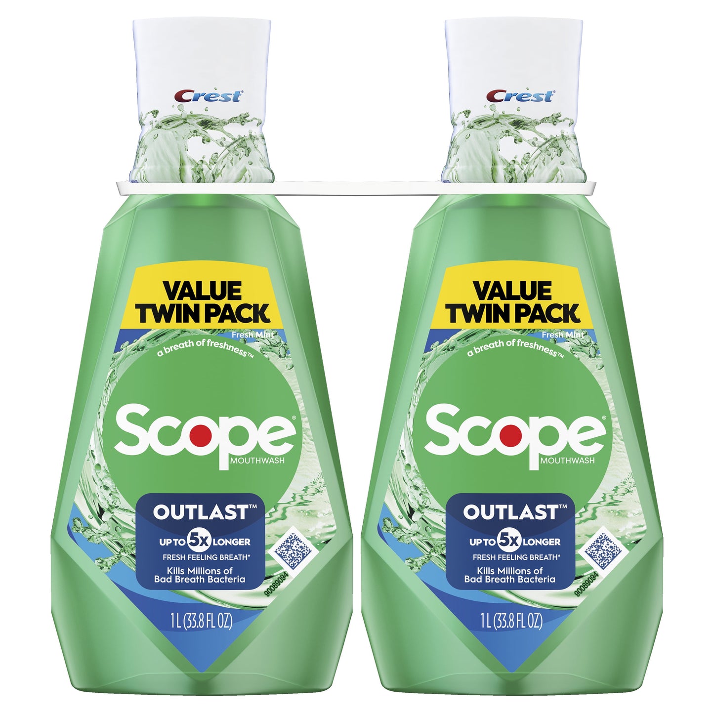 Crest Scope Outlast Mouthwash, Fresh Mint, 1L, Pack of 2