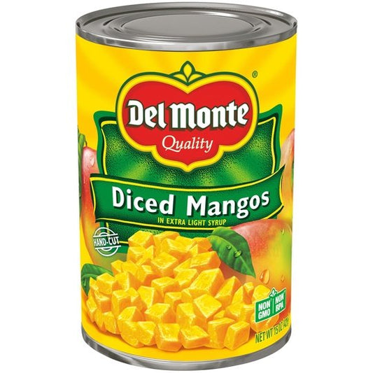 Del Monte Diced Mango, Extra Light Syrup, Canned Fruit, 15 oz Can