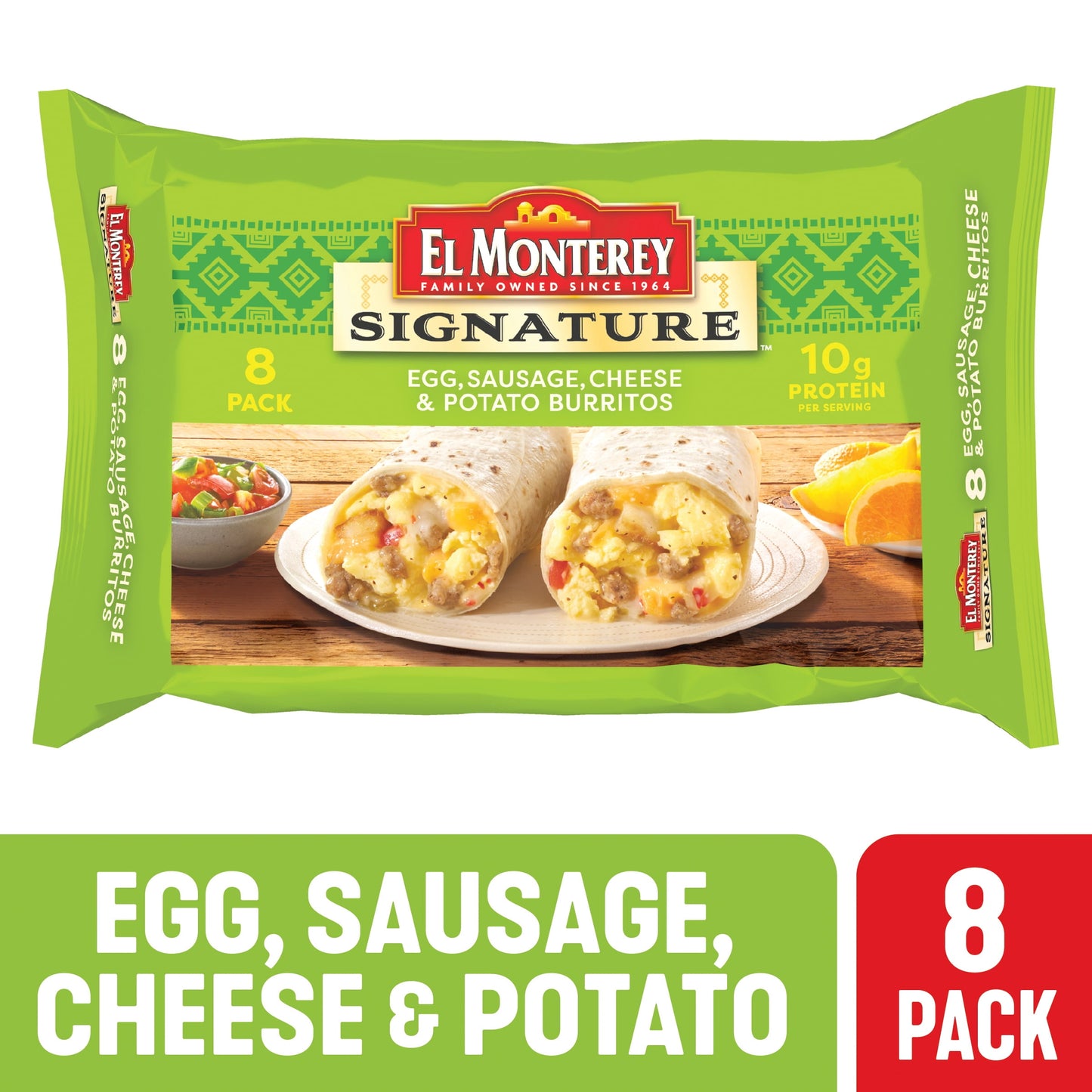 El Monterey Signature Egg, Sausage, Cheese & Potato Burritos, 8 Count, 36 oz (Frozen)