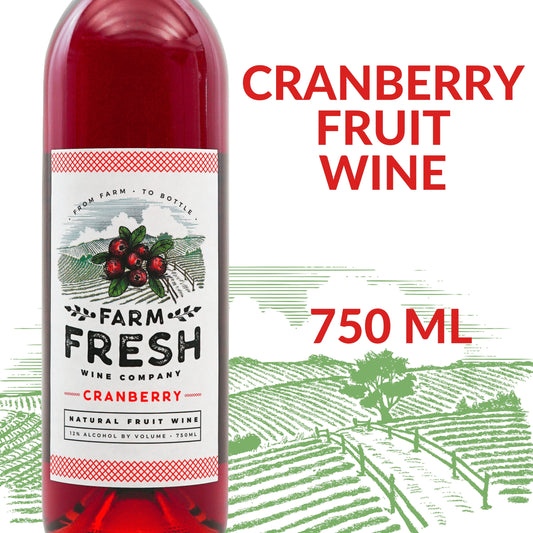 Farm Fresh Cranberry Fruit Wine, Michigan, 12% ABV, 750ml Glass Bottle, 5-150ml Servings