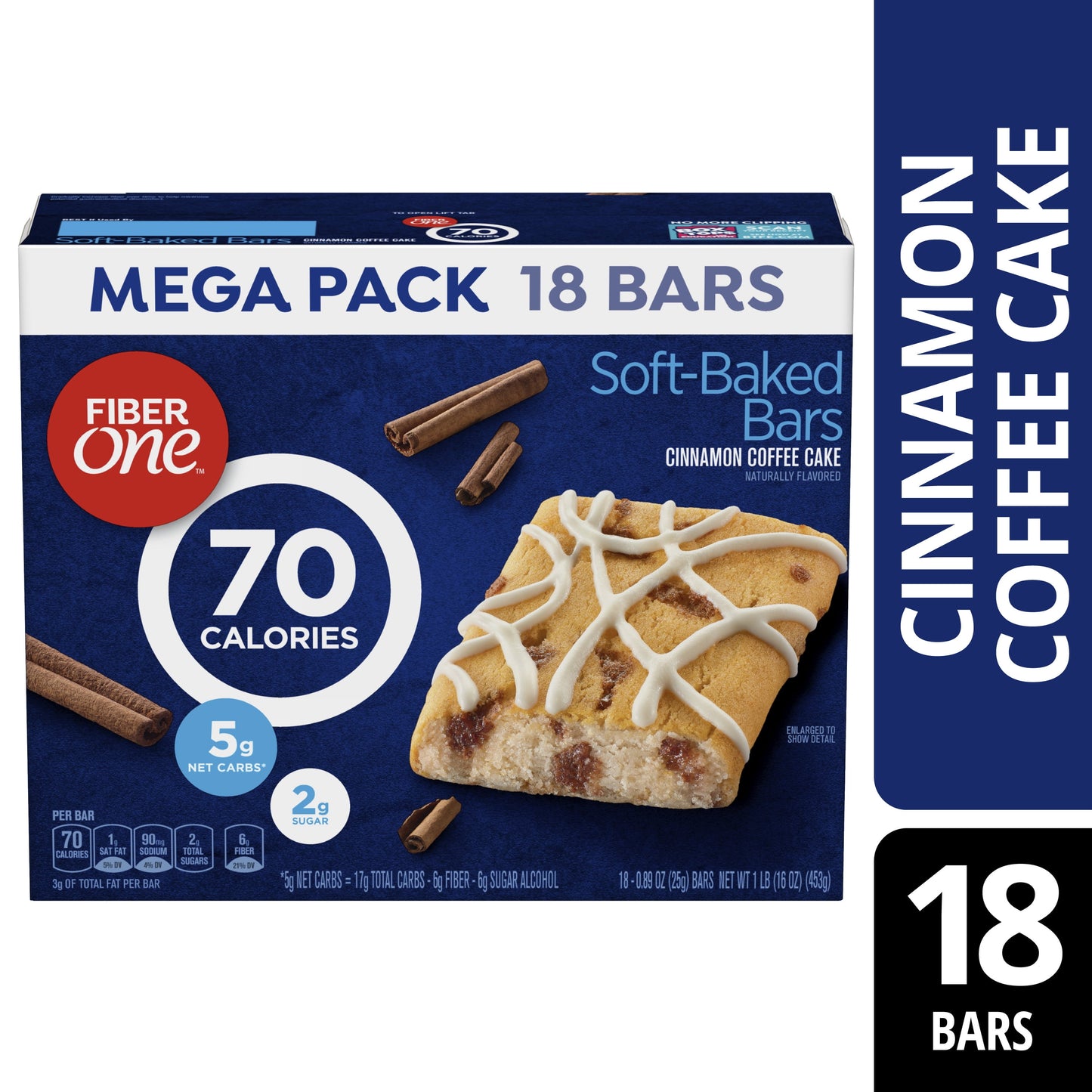 Fiber One 70 Calorie Soft-Baked Bars, Cinnamon Coffee Cake, 18 ct