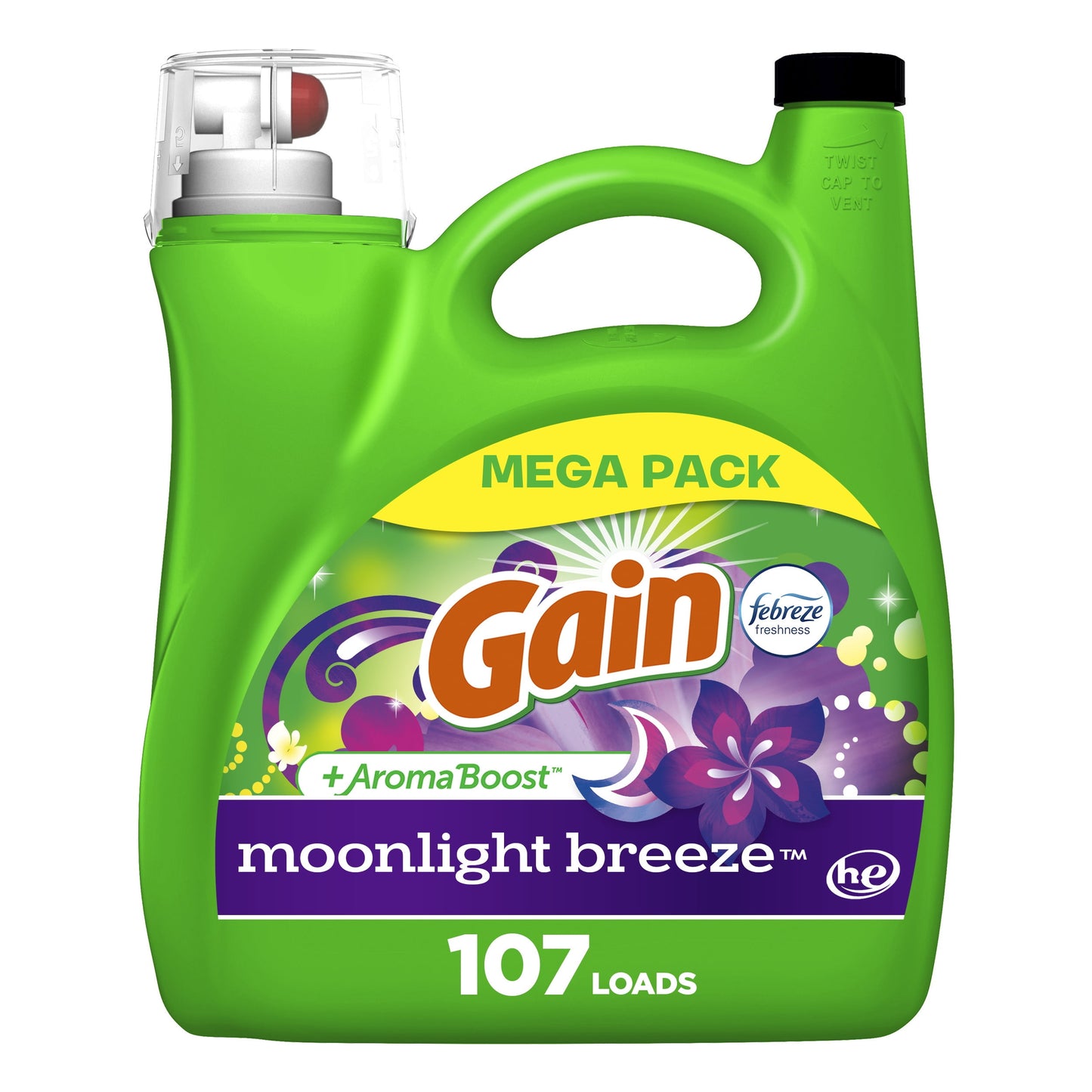 Gain + Aroma Boost Liquid Laundry Detergent, Moonlight Breeze Scent, 107 Loads, 154 fl oz, HE Compatible