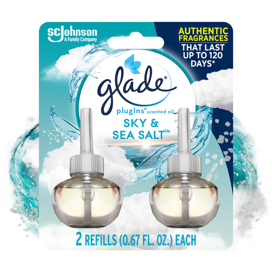 Glade PlugIns Scented Oil 2 Refills, Air Freshener, Sky & Sea Salt, 2 x 0.67 oz