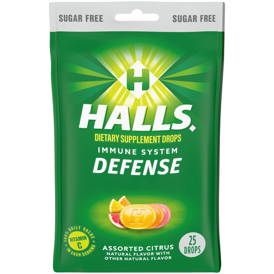 HALLS Defense Assorted Citrus Sugar Free Vitamin C Drops, 25 Drops