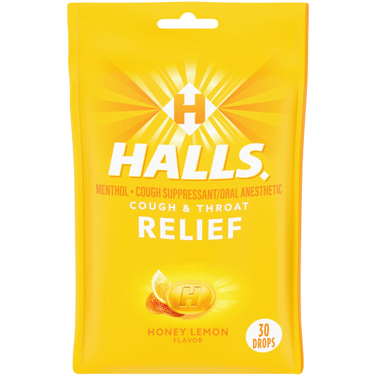 HALLS Relief Honey Lemon Cough Drops, 30 Drops