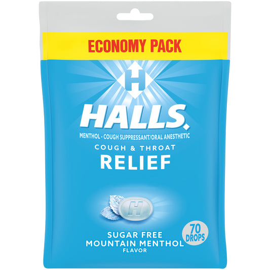 HALLS Relief Mountain Menthol Sugar Free Cough Drops, Economy Pack, 70 Drops