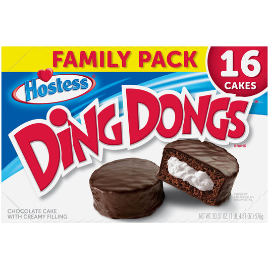 HOSTESS Chocolate DING DONGS, Chocolate Snack Cakes, Family Pack - 20.31 oz, 16 Count