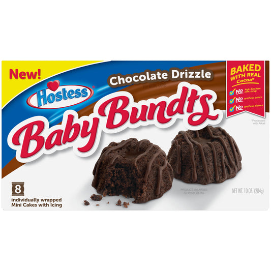 HOSTESS Chocolate Drizzle Baby Bundts, Mini Chocolate Bundt Cakes - 10 oz, 8 Count