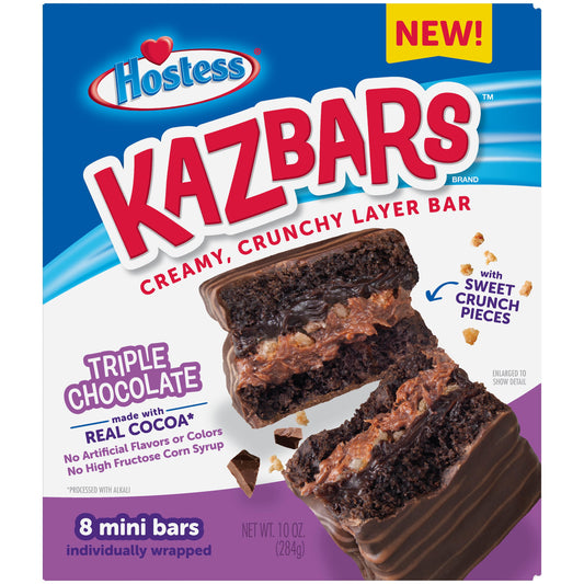 HOSTESS Triple Chocolate KAZBARS Creamy and Crunchy Layer Bar, Individually Wrapped - 10 oz, 8 Count