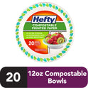 Hefty Compostable Printed Paper Bowls, 12 Ounce Capacity, 20 Count