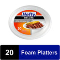 Hefty Deluxe Extra Strong & Deep Foam Platters, Oval, White, 10x12 Inch, 20 Count