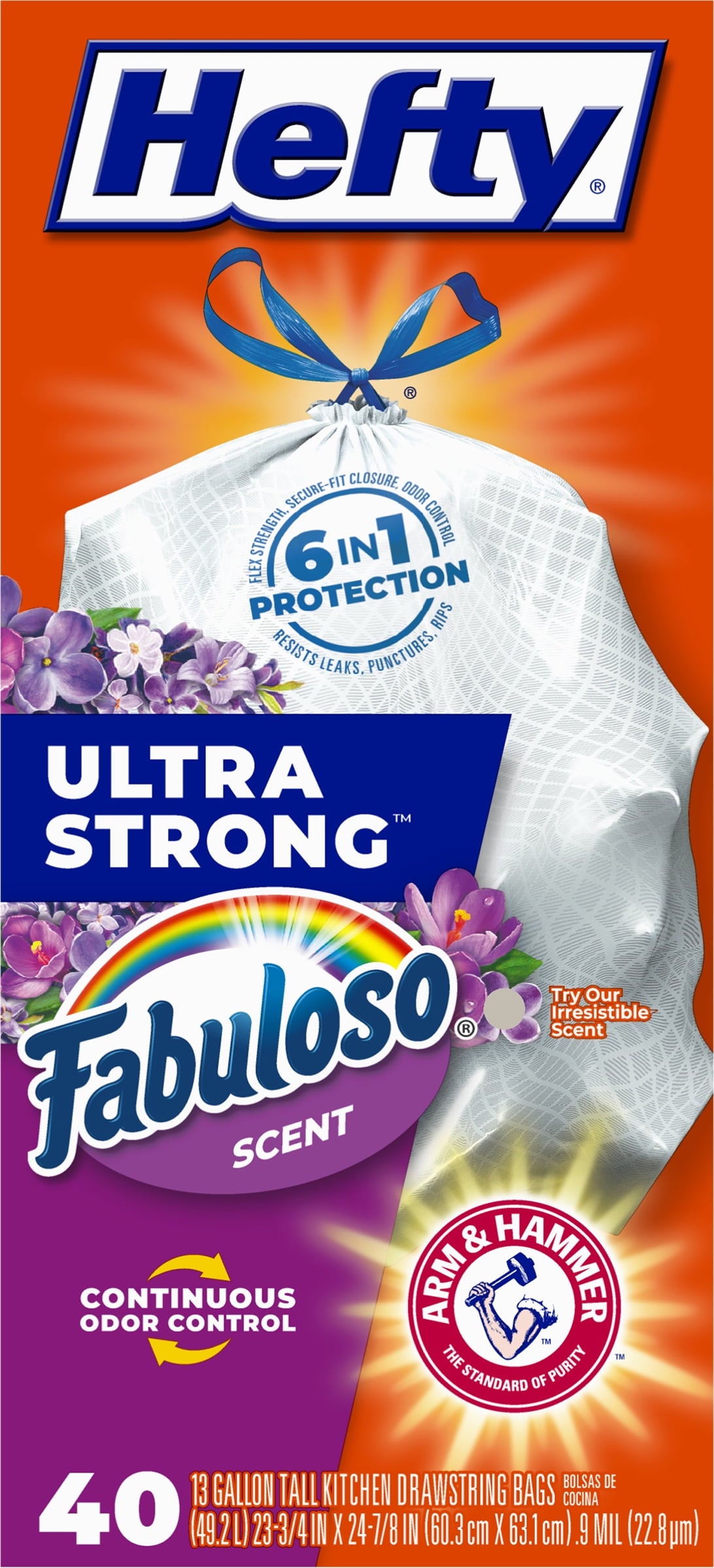 Hefty Ultra Strong Tall Kitchen Trash Bags, Fabuloso Scent, 13 Gallon, 40 Count