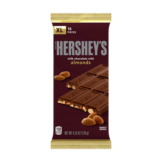 Hershey's Milk Chocolate with Almonds XL Candy, Bar 4.25 oz, 16 Pieces