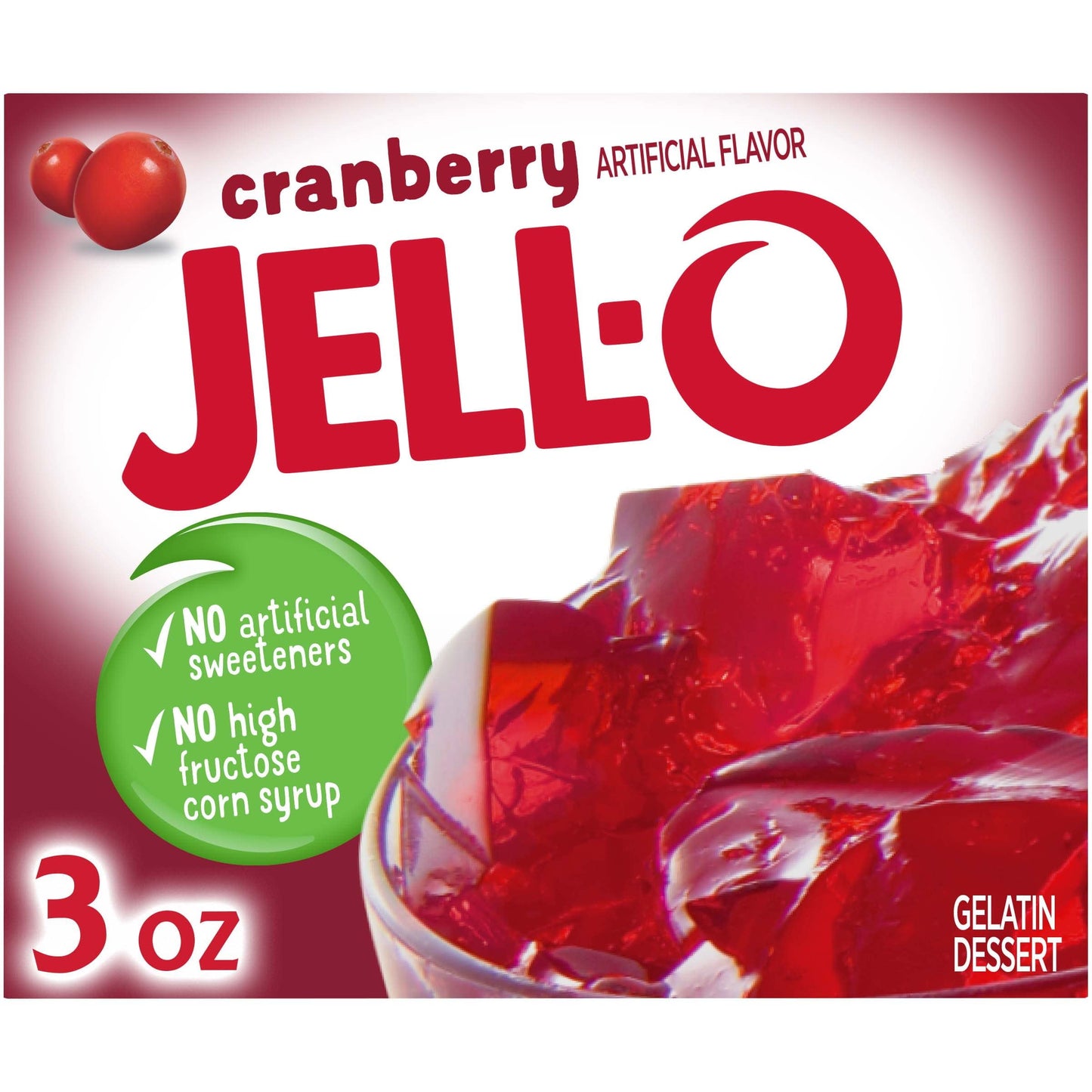 Jell-O Cranberry Artificially Flavored Gelatin Dessert Mix, 3 oz Box