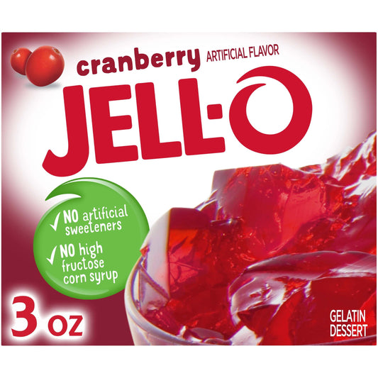 Jell-O Cranberry Artificially Flavored Gelatin Dessert Mix, 3 oz Box