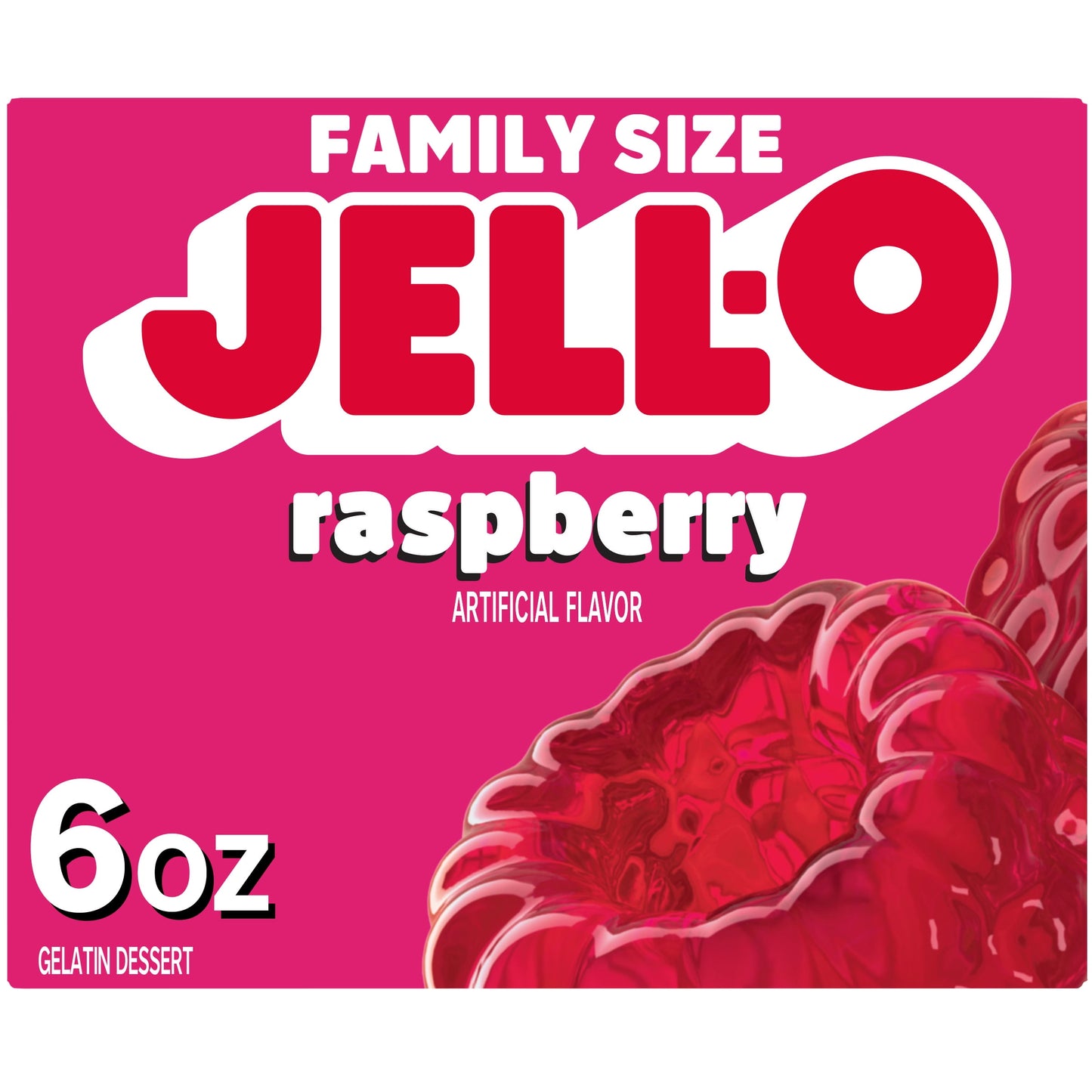 Jell-O Raspberry Artificially Flavored Gelatin Dessert Mix, Family Size, 6 oz Box