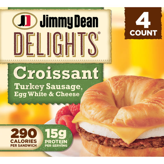 Jimmy Dean Delights Turkey Sausage, Egg White & Cheese Croissant Sandwiches, 19.2 oz, 4 Ct (Frozen)