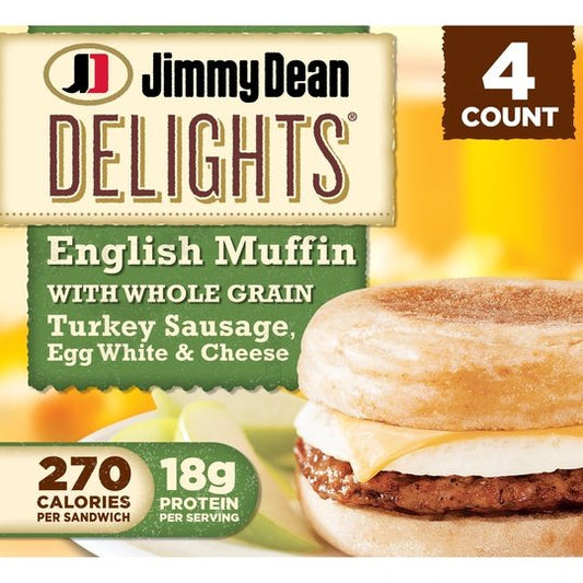 Jimmy Dean Delights Turkey Sausage, Egg White & Cheese English Muffin Sandwiches, 20.4 oz, 4 Ct (Frozen)