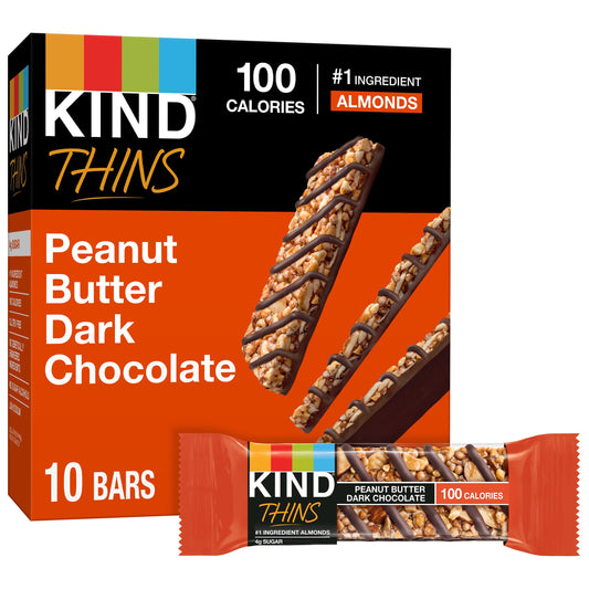 KIND Thins Gluten Free Peanut Butter Dark Chocolate Bars, 0.74 oz, 10 Count