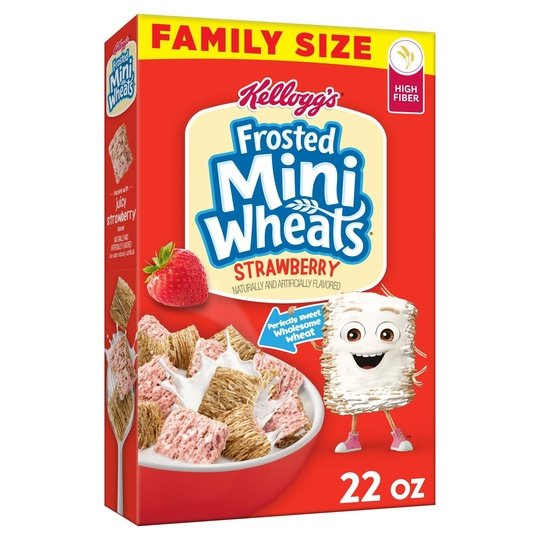 Kellogg's Frosted Mini-Wheats Strawberry Cold Breakfast Cereal, Family Size, 22 oz Box