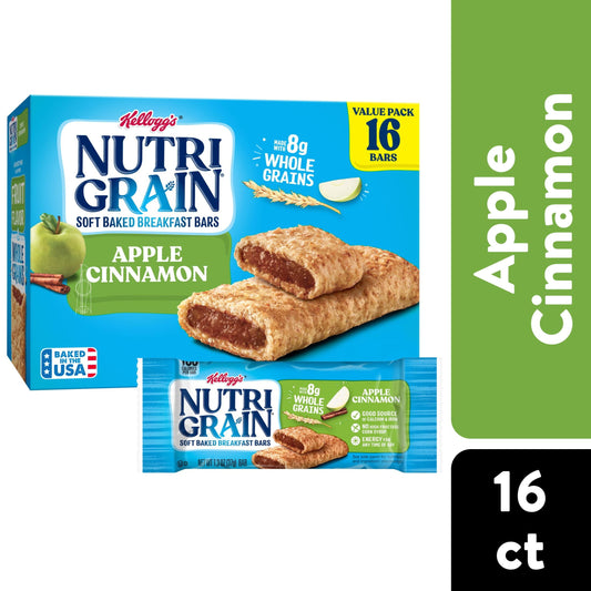 Kellogg's Nutri-Grain Apple Cinnamon Chewy Soft Baked Breakfast Bars, Ready-to-Eat, 20.8 oz, 16 Count